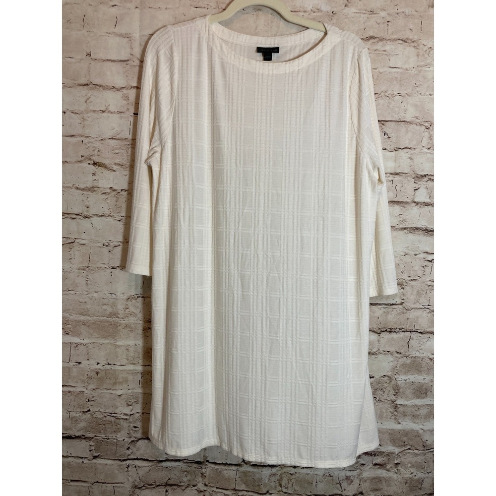 J. Jill Wearever Collection Top Womens Large‎ Ivory Textured Long Line Stretch